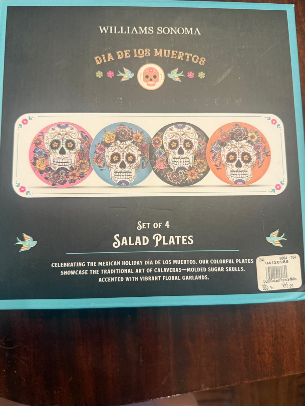 4 salad plates Williams Sonoma dia de Los muertos